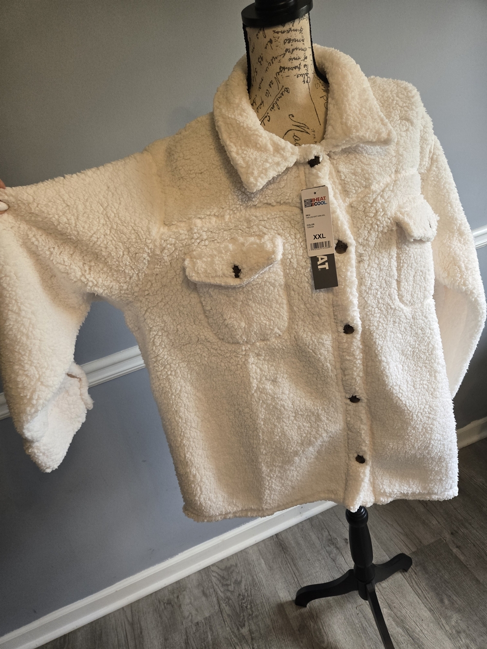 Cozy Cream Sherpa Button-Up Jacket - XXL - Picture 5 of 9